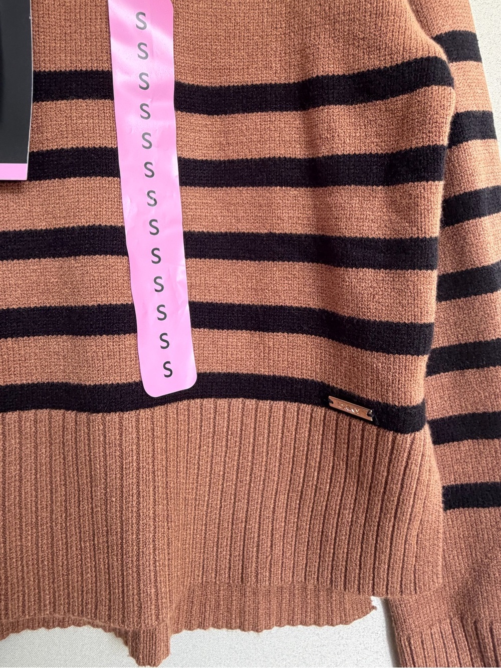 NEW Women's Brown Black Stripe DKNY Quarter Zip Sweater Size S - Picture 8 of 13